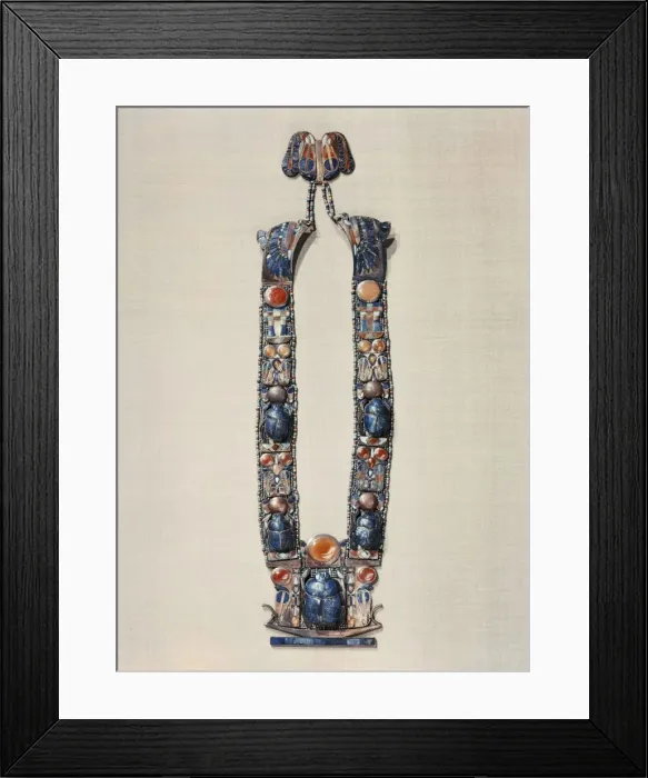 Framed Print : Necklace with pendant in the form of a boat showing a scarab, the symbol of the gods resurrection, flanked by two royal serpents, from the tomb of the pharaoh Tutankhamun, discovered in the Valley of the Kings, Thebes, Egypt, North Framed Print : Necklace with pendant in the form of a boat showing a scarab, the symbol of the gods resurrection, flanked by two royal serpents, from the tomb of the pharaoh Tutankhamun, discovered in the Valley of the Kings, Thebes, Egypt, North