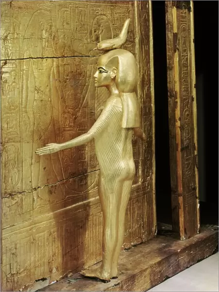 Statue of the goddess Serket protecting the canopic chest or shrine, from the tomb of the pharaoh Tutankhamun, discovered in the Valley of the Kings, Thebes, Egypt, North
