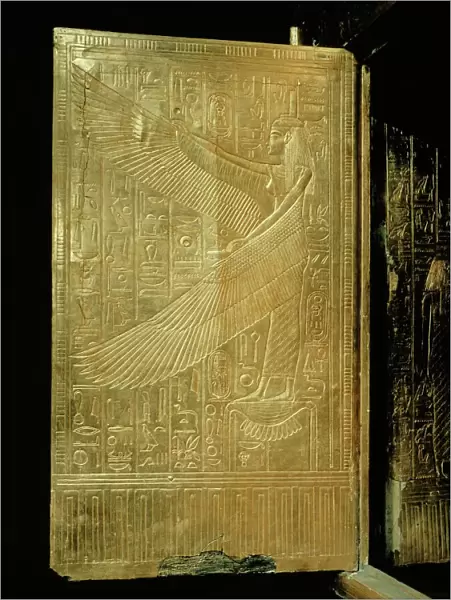 One of the double doors of the gilt shrine showing the goddess Isis, from the tomb of the pharaoh Tutankhamun, discovered in the Valley of the Kings, Thebes, Egypt, North