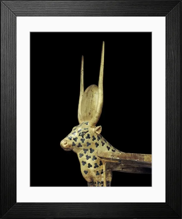 Framed Print : Head of a funerary couch in the form of a sacred cow, from the tomb of the pharaoh Tutankhamun Framed Print : Head of a funerary couch in the form of a sacred cow, from the tomb of the pharaoh Tutankhamun