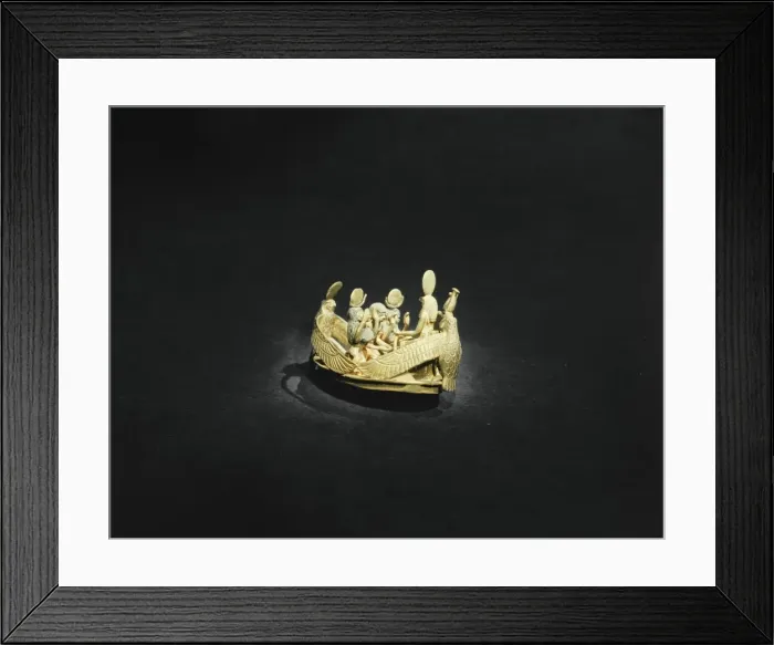Framed Print : Bezel of a ring showing the king venerating the sun-god, from the tomb of the pharaoh Tutankhamun