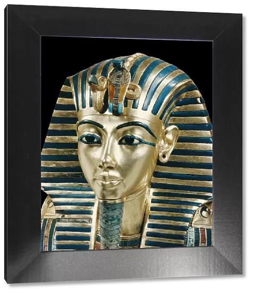 Tutankhamuns funeral mask in solid gold inlaid with semi-precious stones