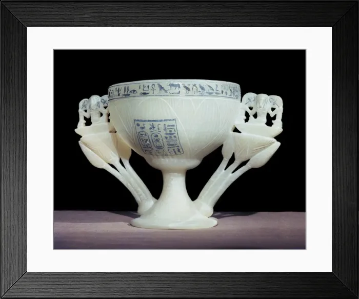 Framed Print : Calcite drinking cup in shape of lotus flower, from the tomb of the pharaoh Tutankhamun Framed Print : Calcite drinking cup in shape of lotus flower, from the tomb of the pharaoh Tutankhamun