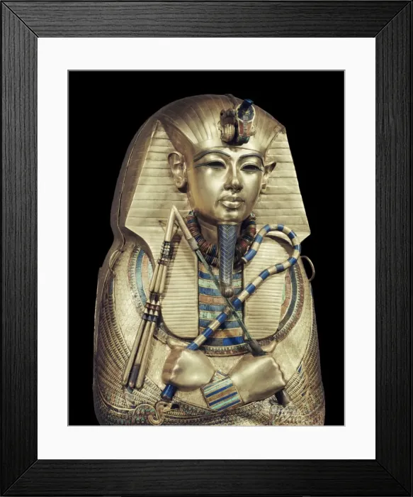 Framed Print : Mummiform coffin of gold with inlaid semi-precious stones and glass-paste Framed Print : Mummiform coffin of gold with inlaid semi-precious stones and glass-paste