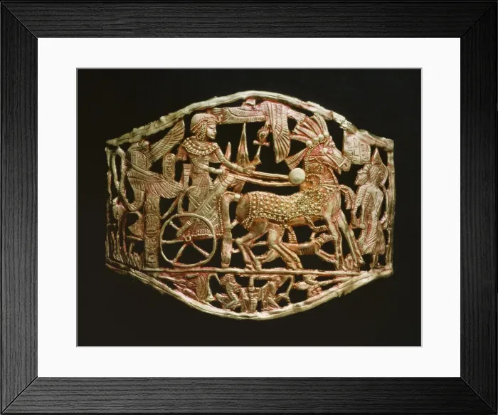 Framed Print : Red-gold openwork object, from the tomb of the pharaoh Tutankhamun, discovered in the Valley of the Kings, Thebes, Egypt, North