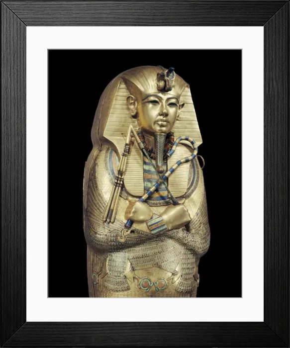 Framed Print : Mummiform coffin of gold with inlaid semi-precious stones and glass-paste Framed Print : Mummiform coffin of gold with inlaid semi-precious stones and glass-paste