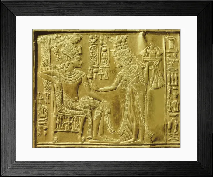Framed Print : Detail of the exterior of the gilt shrine showing the queen bringing unguents Framed Print : Detail of the exterior of the gilt shrine showing the queen bringing unguents