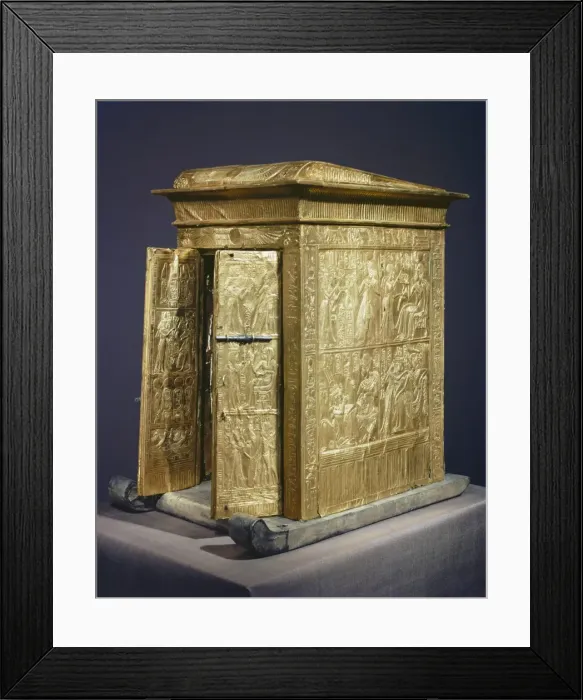 Framed Print : The gilt shrine which originally contained the statuettes of the royal couple in the tomb of the pharaoh Tutankhamun, discovered in the Valley of the Kings, Thebes, Egypt, North Framed Print : The gilt shrine which originally contained the statuettes of the royal couple in the tomb of the pharaoh Tutankhamun, discovered in the Valley of the Kings, Thebes, Egypt, North