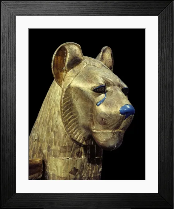 Framed Print : Head of a funerary couch in the form of a cheetah or lion, from the tomb of the pharaoh Tutankhamun Framed Print : Head of a funerary couch in the form of a cheetah or lion, from the tomb of the pharaoh Tutankhamun