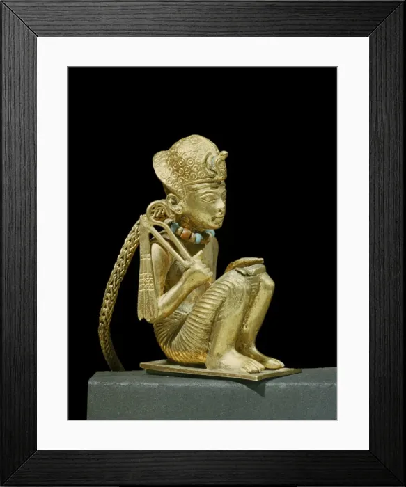 Framed Print : Tiny solid gold statuette of Amenophis III found in a small mummiform coffin in the tomb of the pharaoh Tutankhamun, discovered in the Valley of the Kings, Thebes, Egypt, North Framed Print : Tiny solid gold statuette of Amenophis III found in a small mummiform coffin in the tomb of the pharaoh Tutankhamun, discovered in the Valley of the Kings, Thebes, Egypt, North