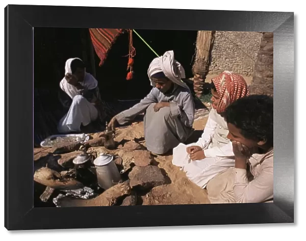 Brewing coffee outside a Bedouin tent, Sinai, Egypt, North Africa, Africa