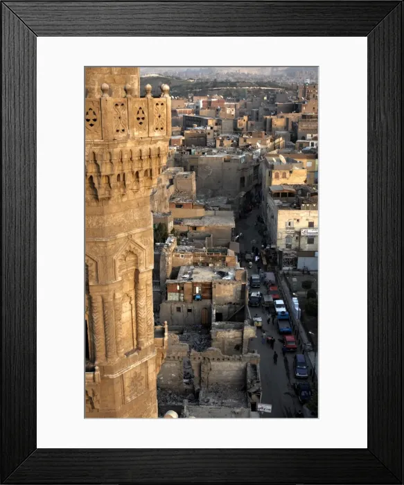 Framed Print : Minaret tower over Islamic Cairo and the area of Khan al-Khalili, Cairo Framed Print : Minaret tower over Islamic Cairo and the area of Khan al-Khalili, Cairo