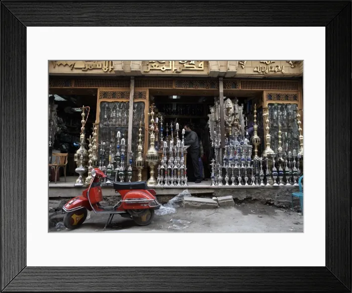 Framed Print : Water pipes for smoking sheesha are sold in Khan al-Khalili, Cairo, Egypt Framed Print : Water pipes for smoking sheesha are sold in Khan al-Khalili, Cairo, Egypt