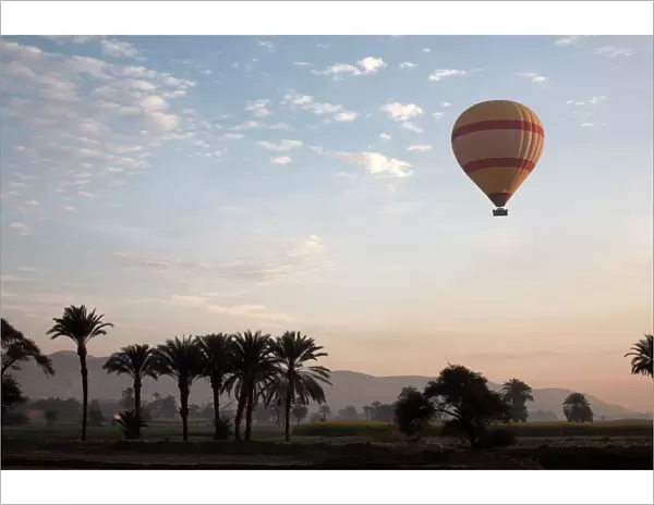 Hot air balloons carry tourists on early morning flights over the Valley of the Kings