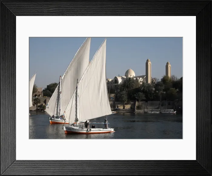 Framed Print : Feluccas sailing on the river Nile at Aswan, Egypt, North Africa, Africa Framed Print : Feluccas sailing on the river Nile at Aswan, Egypt, North Africa, Africa