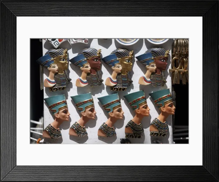 Framed Print : Various Egyptian badges depicting pharaohs, on sale at Aswan Souq, Aswan Framed Print : Various Egyptian badges depicting pharaohs, on sale at Aswan Souq, Aswan