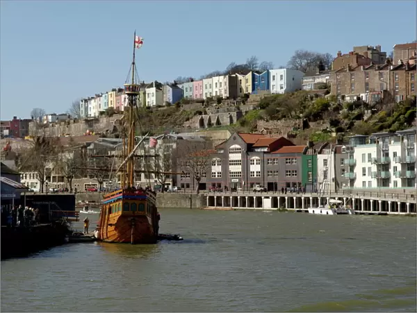 Harbour view to Hotwells with replica sailing ship The Matthew, Bristol