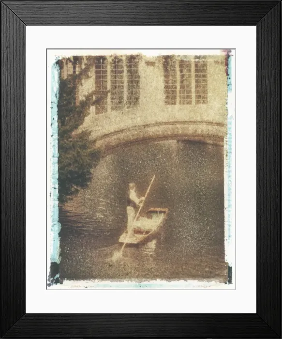 Framed Print : Polaroid Image Transfer of man punting tourists in traditional wooden boat Framed Print : Polaroid Image Transfer of man punting tourists in traditional wooden boat