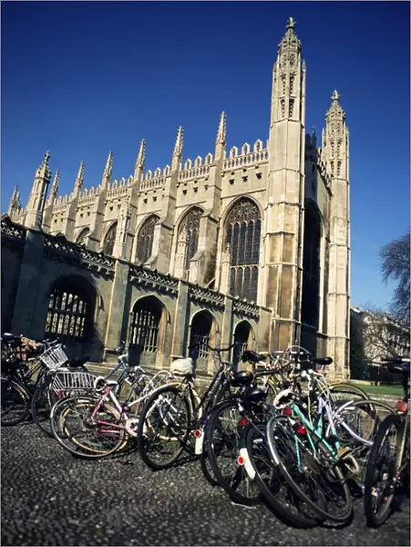Bicycles in front of Kings College, Cambridge, Cambridgeshire, England