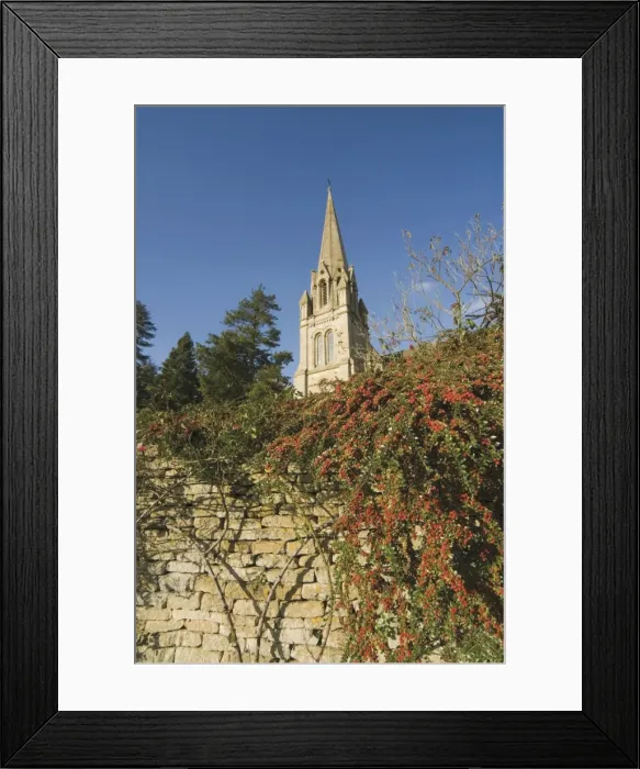 Framed Print : The church and dry stone wall, Batsford, The Cotswolds, Gloucestershire Framed Print : The church and dry stone wall, Batsford, The Cotswolds, Gloucestershire