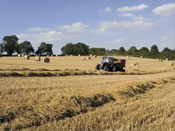 Tractor harvesting near Chipping Campden, along the Cotswolds Way footpath