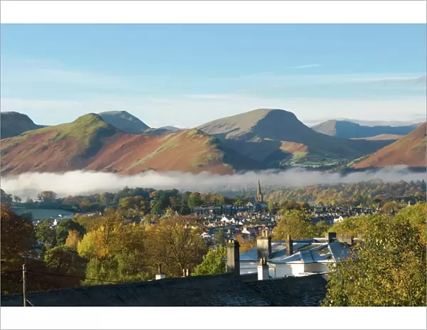 View over Keswick to Catbells, Causey Pike, Robinson, Lake District, Cumbria