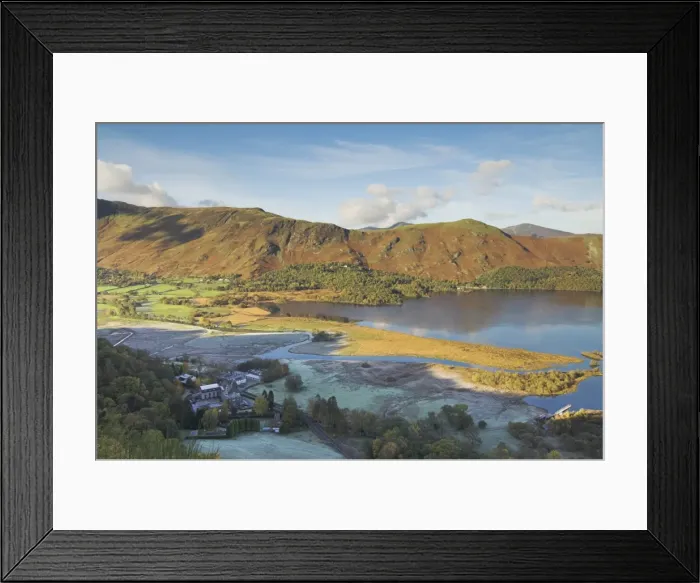 Framed Print : Frosty autumn morning in Borrowdale, Maiden Moor and Catbells from Surprise view above Lodore hotel Framed Print : Frosty autumn morning in Borrowdale, Maiden Moor and Catbells from Surprise view above Lodore hotel