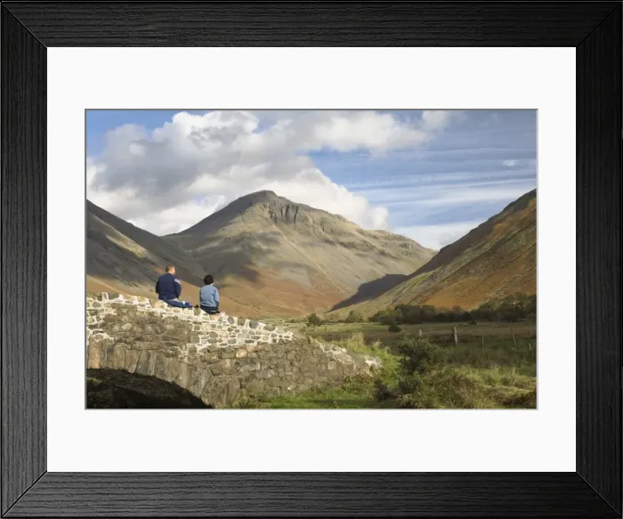Framed Print : Two walkers resting, looking to Great Gable 2949ft, Wasdale Valley, Lake District National Park Framed Print : Two walkers resting, looking to Great Gable 2949ft, Wasdale Valley, Lake District National Park