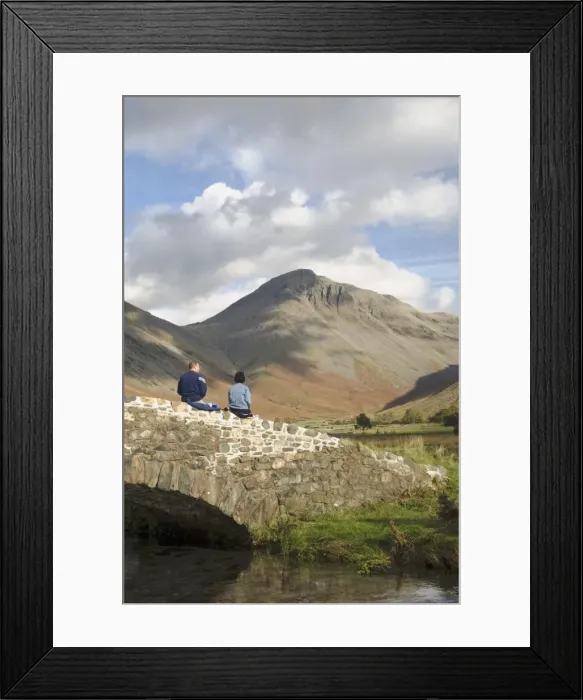 Framed Print : Two walkers pause, looking to Great Gable 2949ft, Wasdale Valley, Lake District National Park Framed Print : Two walkers pause, looking to Great Gable 2949ft, Wasdale Valley, Lake District National Park