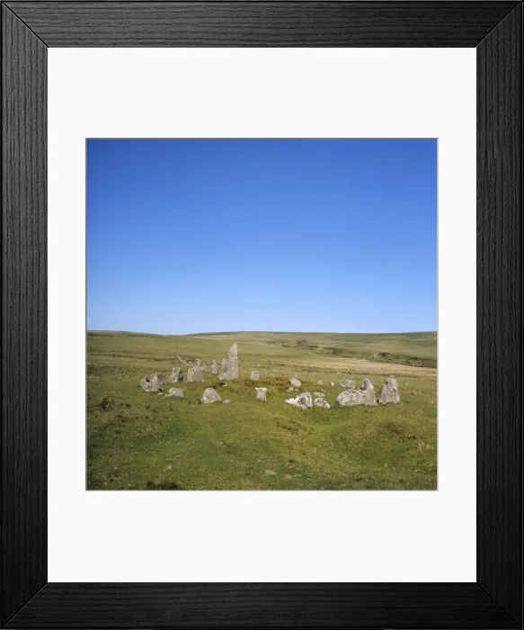 Framed Print : Bronze-Age Stone Circle and Stone Row, near Down Tor, Dartmoor, Devon, England, UK Framed Print : Bronze-Age Stone Circle and Stone Row, near Down Tor, Dartmoor, Devon, England, UK