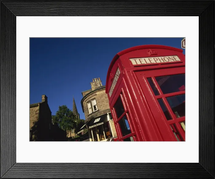 Framed Print : Red telephone boxes in town centre, Bakewell, Peak District National Park Framed Print : Red telephone boxes in town centre, Bakewell, Peak District National Park