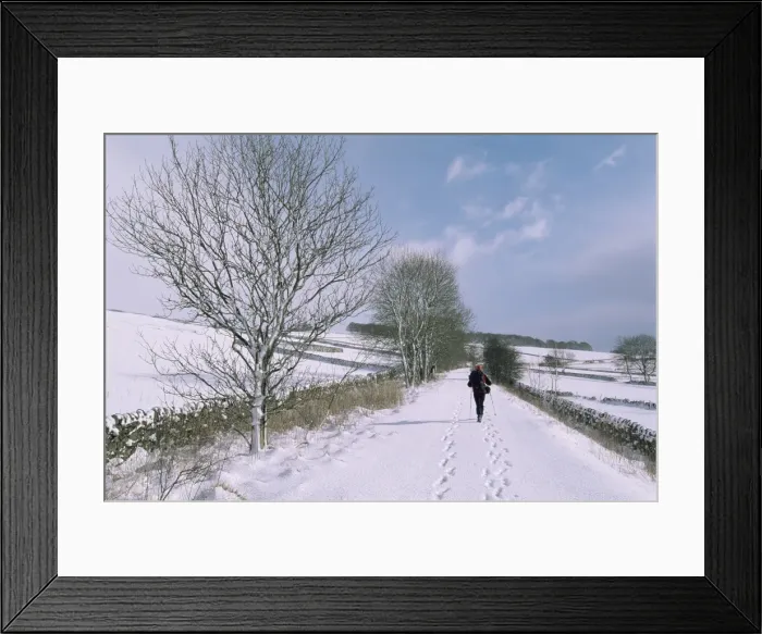 Framed Print : Footprints in snow, Hartington, Tissington Trail, Derbyshire, England, United Kingdom Framed Print : Footprints in snow, Hartington, Tissington Trail, Derbyshire, England, United Kingdom