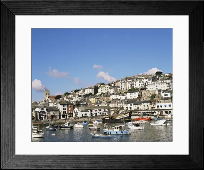 Framed Print : The Golden Hind and other boats in the harbour, Brixham, Devon, England Framed Print : The Golden Hind and other boats in the harbour, Brixham, Devon, England
