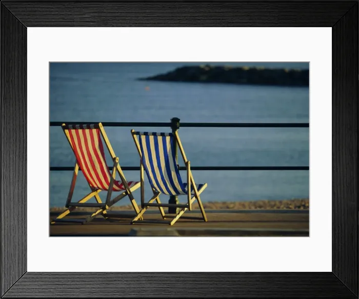 Framed Print : Two deckchairs on the seafront, Sidmouth, Devon, England, UK, Europe