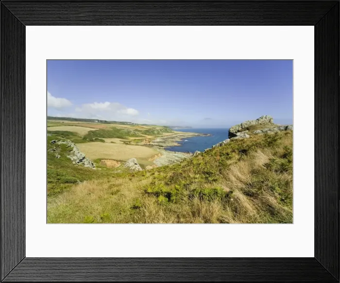 Framed Print : View from the Devon Coast Path at Prawle Point, South Hams, Devon, England Framed Print : View from the Devon Coast Path at Prawle Point, South Hams, Devon, England