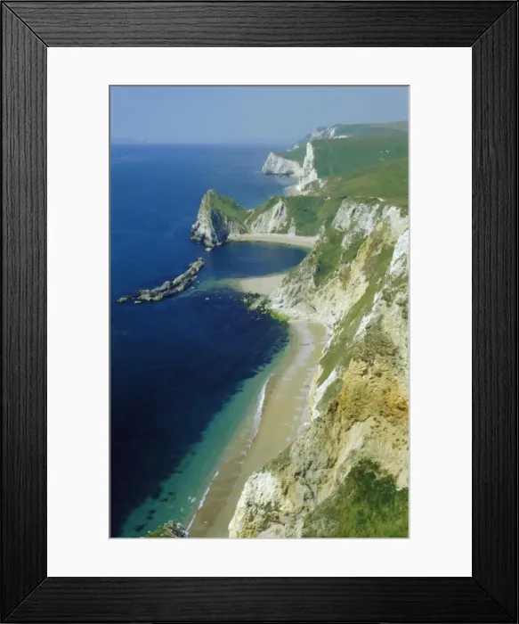 Framed Print : Chalk and limestone cliffs between Lulworth and Durdle Door, Isle of Purbeck Framed Print : Chalk and limestone cliffs between Lulworth and Durdle Door, Isle of Purbeck