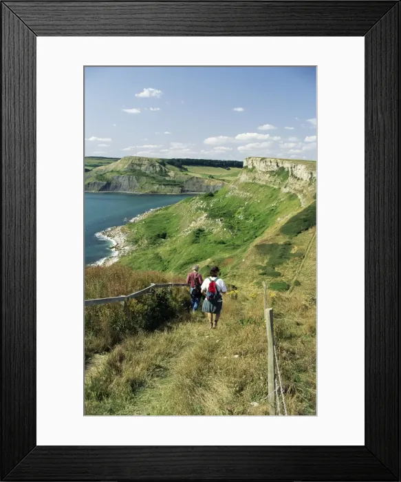 Framed Print : Walkers on path near Lulworth, Dorset, England, United Kingdom, Europe Framed Print : Walkers on path near Lulworth, Dorset, England, United Kingdom, Europe