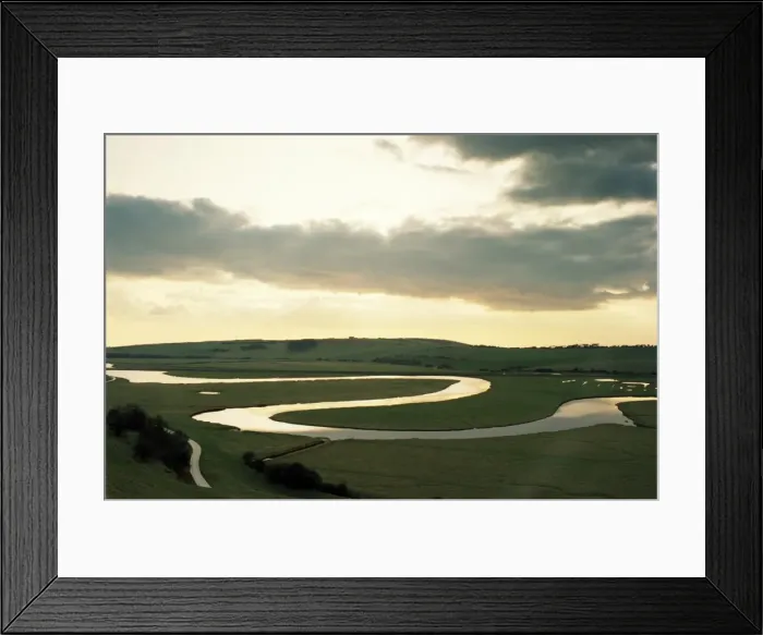 Framed Print : Meanders in the Cuckmere River at Exceat (Excete), East Sussex, United Kingdom, Europe