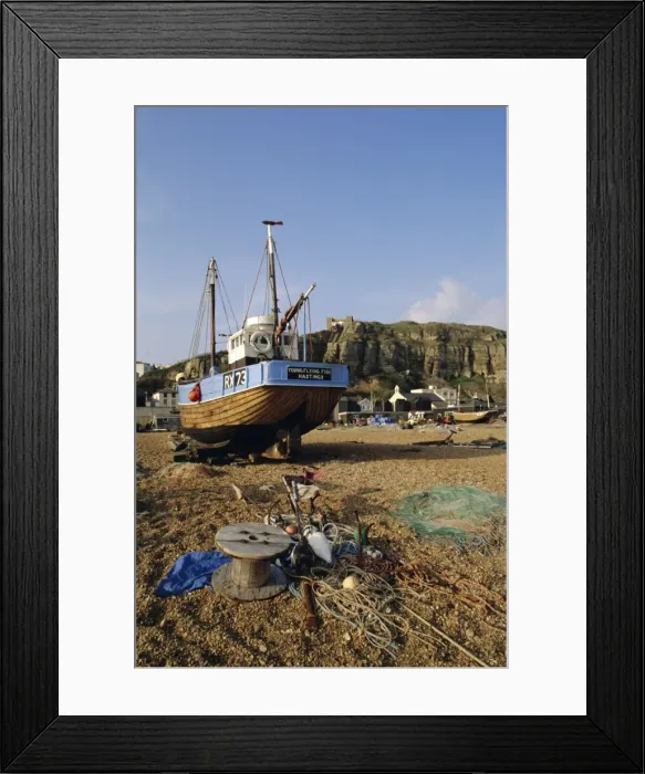 Framed Print : Boat on the beach at Hastings, East Sussex, England, UK, Europe Framed Print : Boat on the beach at Hastings, East Sussex, England, UK, Europe