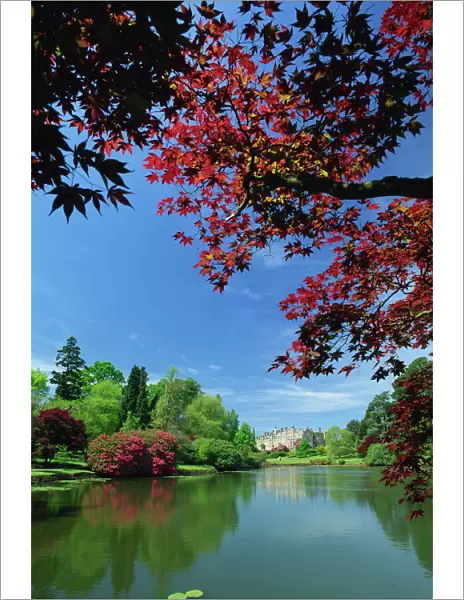 View across pond to house, Sheffield Park Garden, East Sussex, England