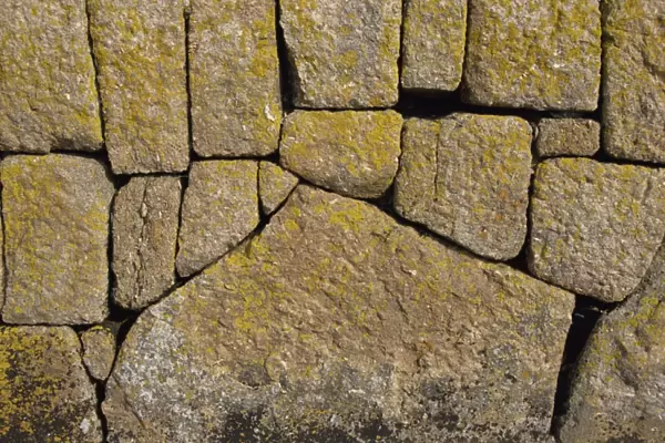 Close-up of stones in a dry stone wall in Cornwall, England, United Kingdom, Europe