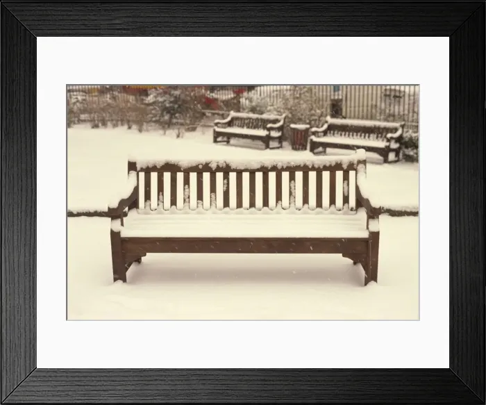 Framed Print : Snow covered benches, London, England, United Kingdom, Europe Framed Print : Snow covered benches, London, England, United Kingdom, Europe