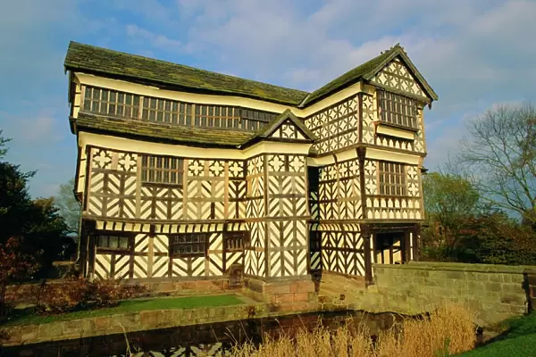 The 16th century black and white gabled house, Little Moreton Hall, Cheshire, England, UK