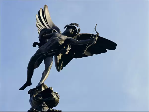 Close-up of the statue of Eros on the Shaftesbury Memorial, Piccadilly Circus