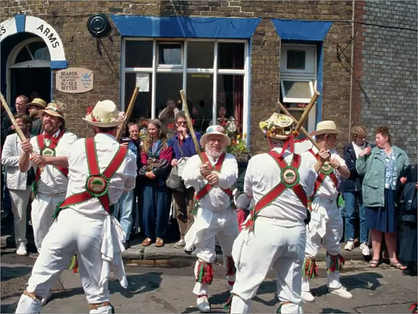 Chanctonbury ring of Morris dancers outside the Lewes Arms pub, Lewes, Sussex