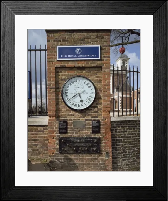 Framed Print : GMT clock and standards of length, Flamsteed House, Greenwich, UNESCO World Heritage Site Framed Print : GMT clock and standards of length, Flamsteed House, Greenwich, UNESCO World Heritage Site