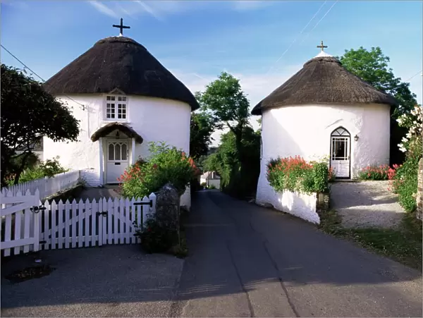 Traditional Cornish round houses, Veryan, Cornwall, England, United Kingdom, Europe