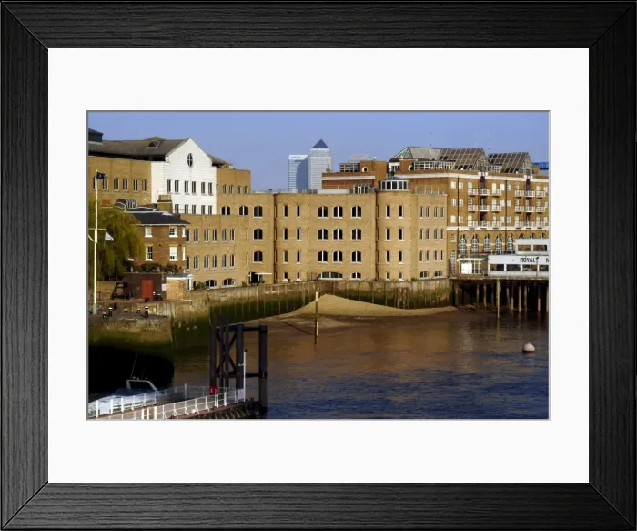 Framed Print : Converted wharves alongside the River Thames, Docklands, London, England Framed Print : Converted wharves alongside the River Thames, Docklands, London, England