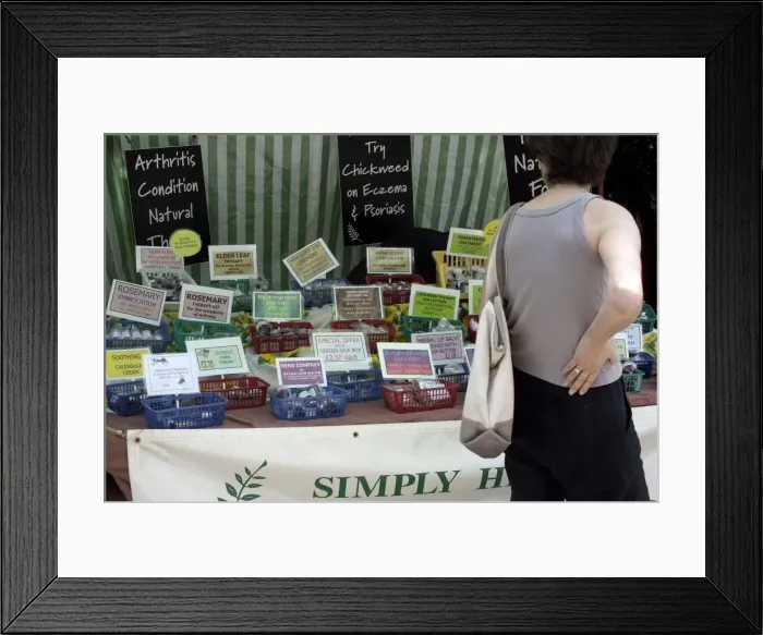 Framed Print : Alternative therapy stall, Farmers Market, Alexandra Palace, Haringey, London Framed Print : Alternative therapy stall, Farmers Market, Alexandra Palace, Haringey, London