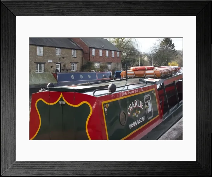 Framed Print : Canal and village Stoke Bruerne, Grand Union Canal, Northamptonshire, England Framed Print : Canal and village Stoke Bruerne, Grand Union Canal, Northamptonshire, England
